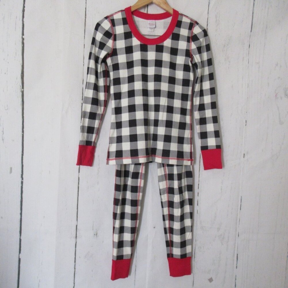Hanna Andersson Pajamas Set XS Black Red Buffalo Plaid Check Holiday Pants‎ Top